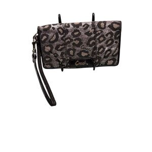 Coach Madison Ocelot Leopard Print Slim Envelope Wallet Metallic Silver GUC